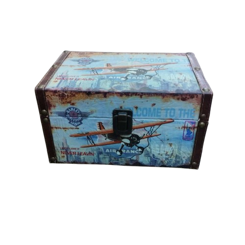 Vintage διακοσμητικό μπαουλάκι με σχέδιο αεροπλάνου,