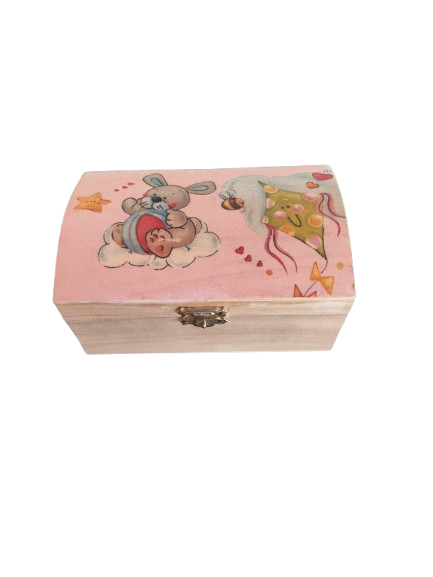 Ξύλινο Παιδικό Κουτί "Ονειρεμένο Ταξίδι" – Ροζ Παραμύθι