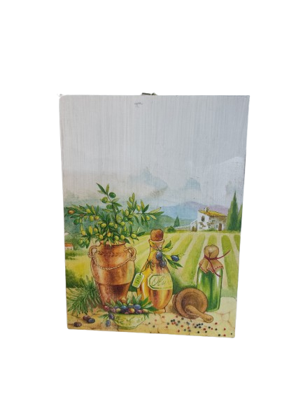 Ξύλινη Διακοσμητική Πινακίδα με Ελιά κ Αγροτική Σκηνή