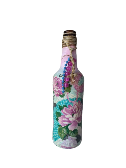 Διακοσμητικό Μπουκάλι Χειροποίητο με Decoupage & Κορδόνι