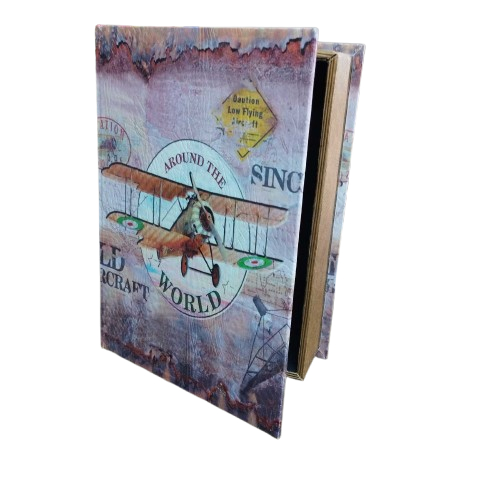 Διακοσμητικό κουτί-βιβλίο με vintage σχέδιο αεροπλάνου