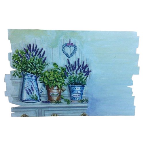 Διακοσμητική ξύλινη ταμπέλα με vintage σχέδιο λεβάντας