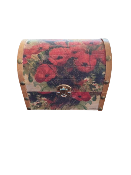 Ξύλινο Σεντουκάκι με Παπαρούνες (Decoupage)